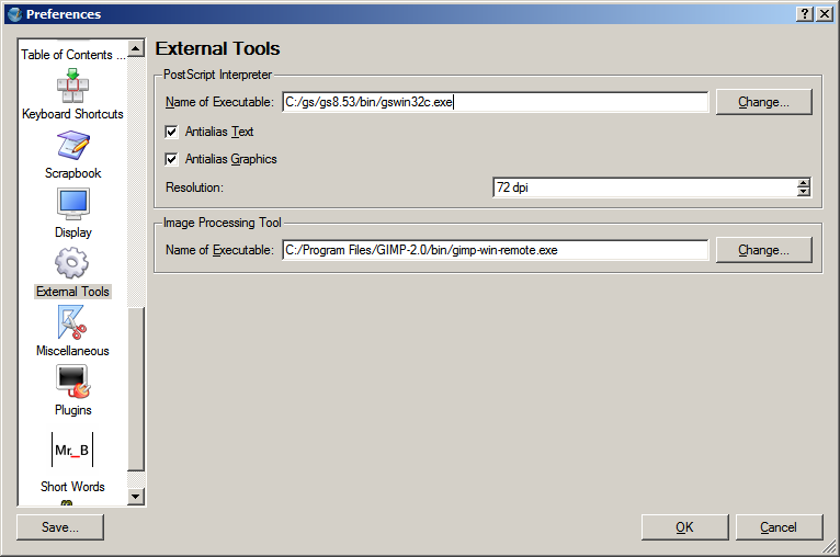 External Tools Settings